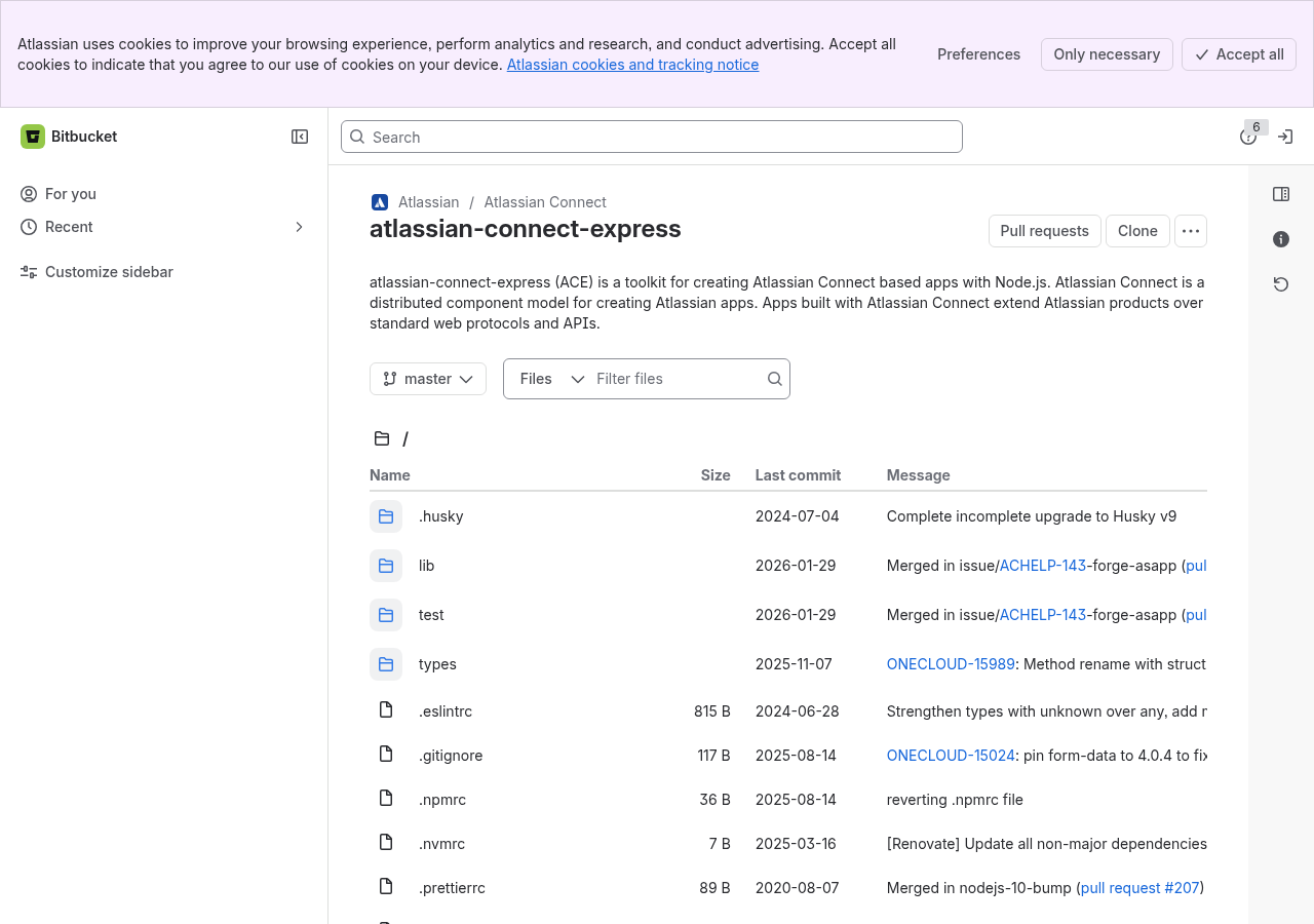 Bitbucket project page, default