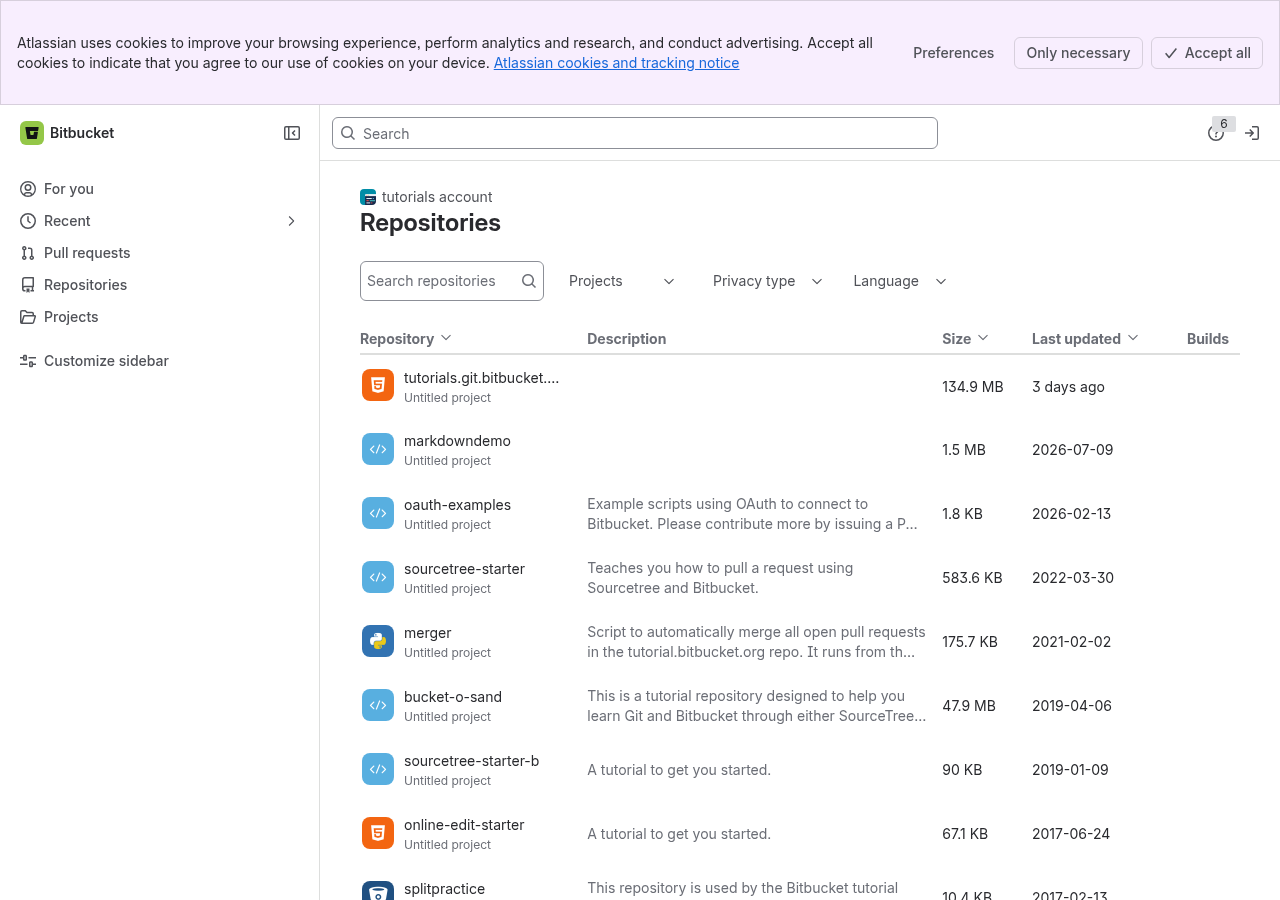 Bitbucket profile page, default
