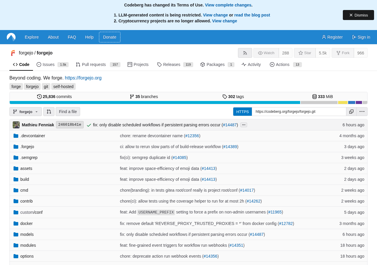 Codeberg (Gitea) project page, default
