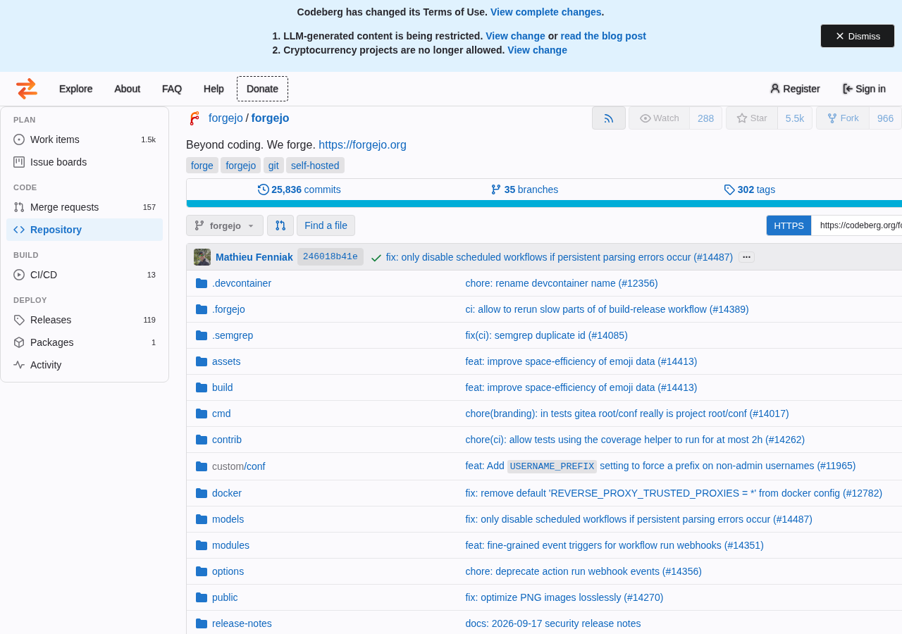 Codeberg (Gitea) project page skinned as GitLab
