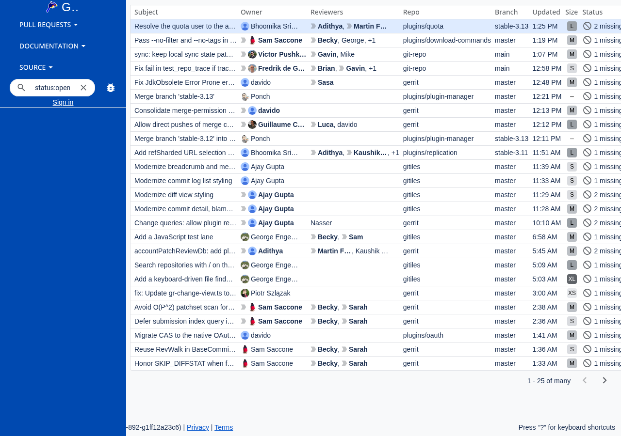 Gerrit change list skinned as Bitbucket