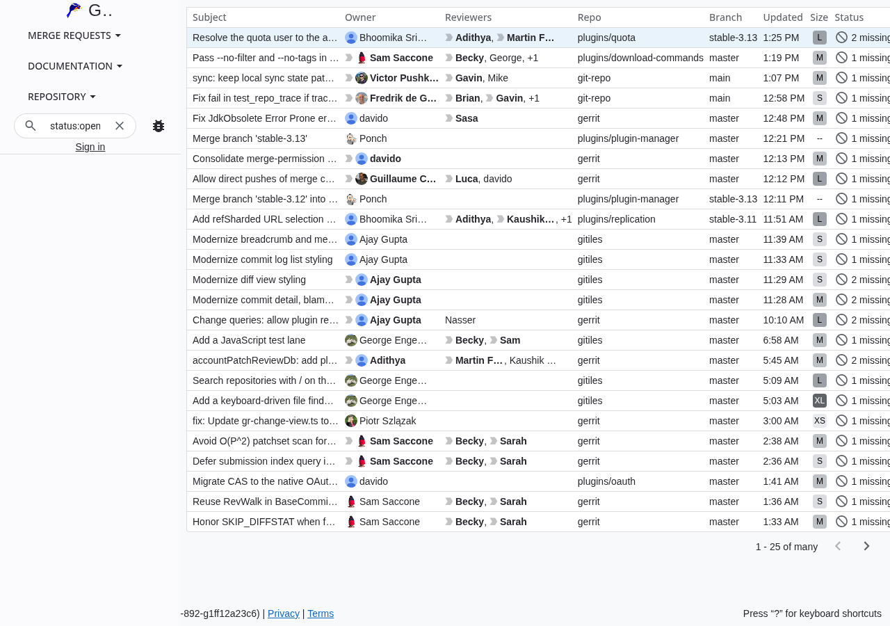 Gerrit change list skinned as GitLab