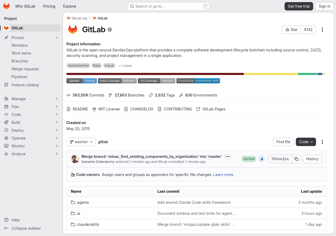 GitLab project page, default